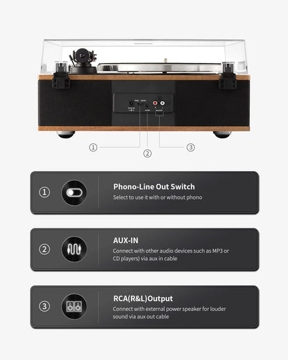 Platenspeler – Draaitafel – Vinylspeler – Bluetooth Platenspeler – Hifi Platenspeler – Met Geïntegreerde Luidsprekers – 33/45 Rpm En Ingebouwde Phono-Voorversterker