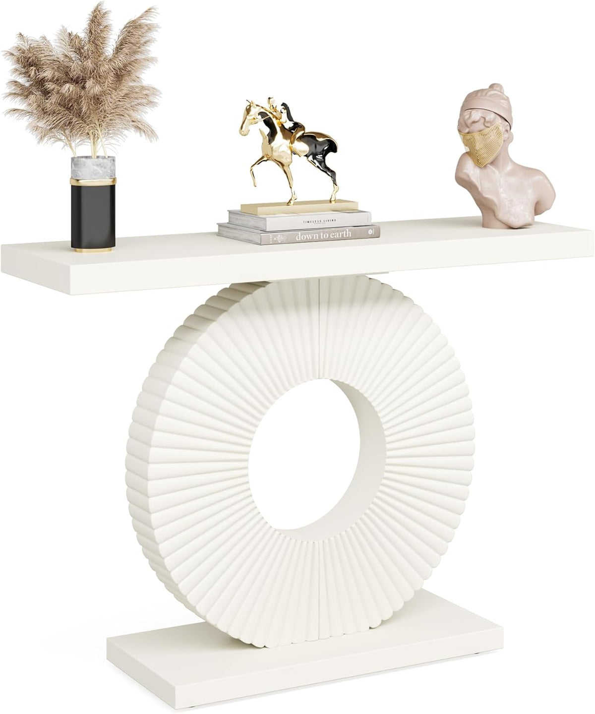 Tribesigns Modern Console Table with Geometric Base, 100cm Wooden Entrance Table, Sofa Table, Narrow Long, Contemporary Accent Table for Living Room, Entrance, Hallway (White)