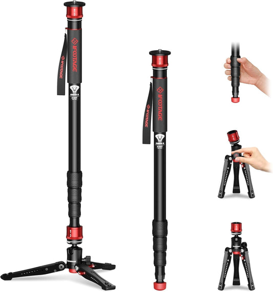 Monopod – Eenpootstatief – Camera Statief – Fotostatief – Videostatief – Met afneembare statiefvoet – Draaisluiting met halve slag – Tot 180 cm en 8 kg draagvermogen