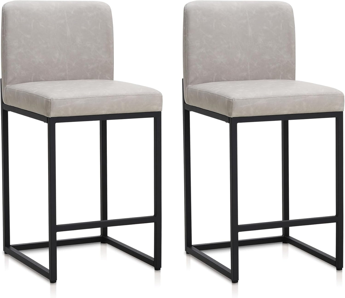 ALPHA HOME Bar Stool Set of 2 Bar Stools with Backrest, PU Leather, Kitchen Stool, Bar Chair, Set of 2 with Footrest, for Countertop, Stable Metal Steel Frame, Light Grey