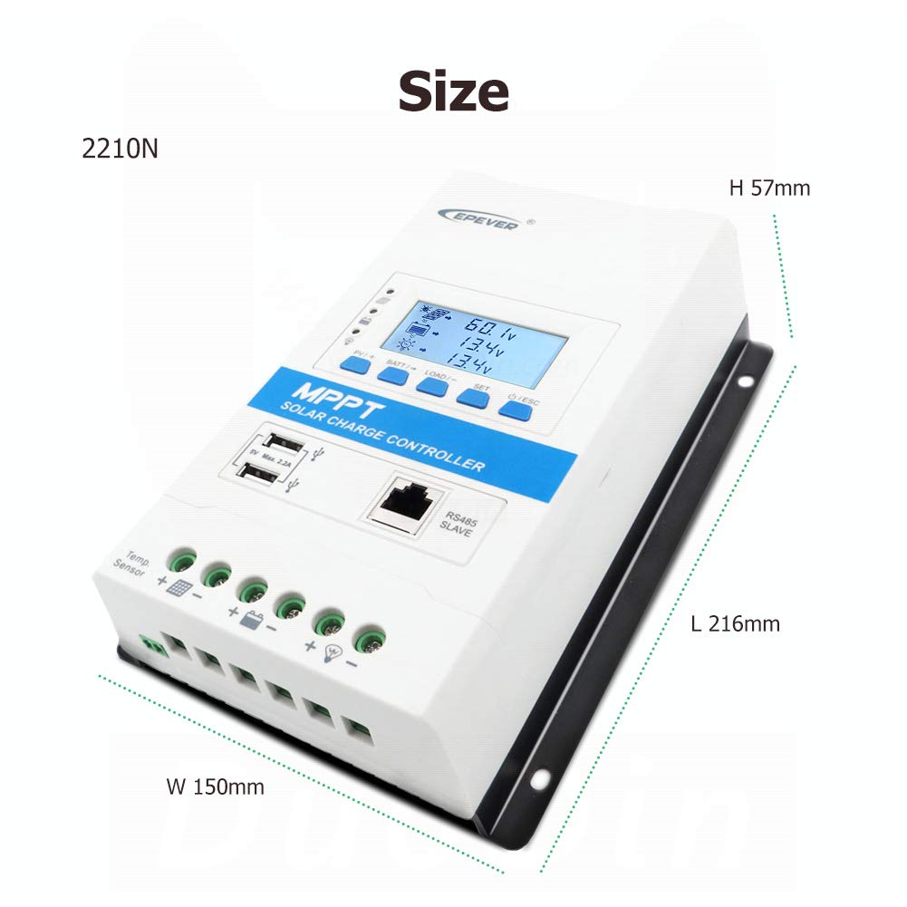 EPEVER® 20A MPPT Solar Charge Controller 12V/24V Automatisch Identificatiesysteem Voltage met LCD Display en Dubbele USB-poort voor Solar Home System met TRIRON 2210N