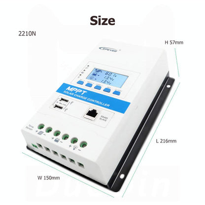 EPEVER® 20A MPPT Solar Charge Controller 12V/24V Automatisch Identificatiesysteem Voltage met LCD Display en Dubbele USB-poort voor Solar Home System met TRIRON 2210N