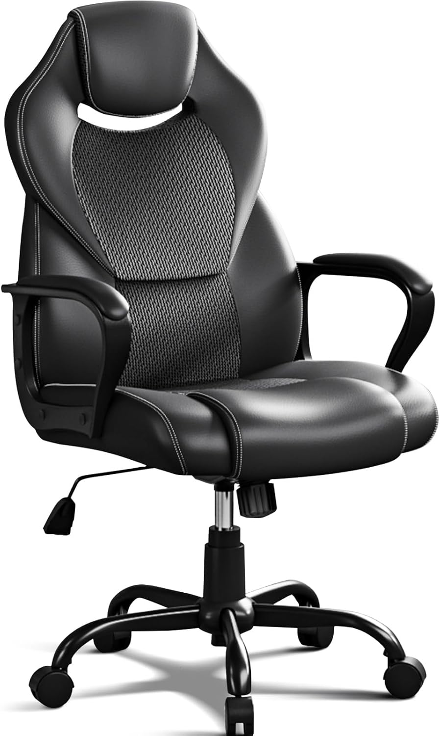 BASETBL Bureaustoel, directiestoel, 150 kg, bureaustoel, bureaustoel, gamingstoel, ergonomisch PU-leer, pc-stoel, draaistoel met zachte gevoerde armleuningen, kantelfunctie, zwart