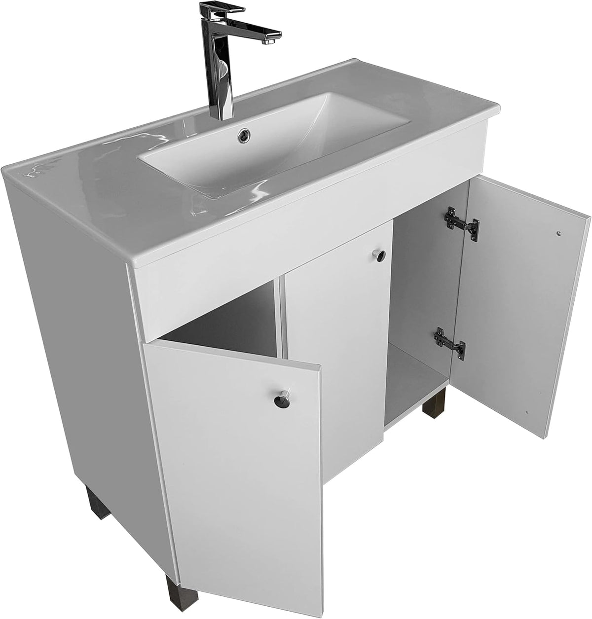 IGA washbasin with base cabinet - 80 x 84 x 40 cm basin with base cabinet for the bathroom - bathroom furniture set white high gloss - QUORE