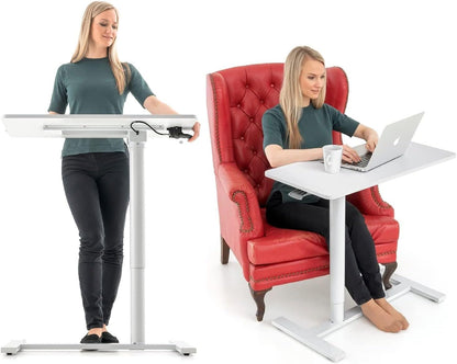 Tatkraft Relax Airlift Pneumatisch zit-sta laptopbureau met wielen, in hoogte verstelbaar 29-45 inch Moeiteloze gasliftregeling, thuiskantoor mobiele rollende laptopstandaard, groot tafelblad, wit