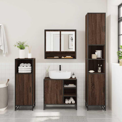 Gecheer 2-piece bathroom cabinet set base cabinet bathroom cabinet brown oak look wood material - QUORE