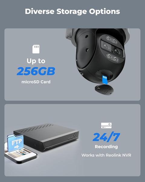 Beveiligingscamera - WiFi-beveiligingscamera - Camerabewaking - 4K Wi-Fi 6 - voor Buiten - met Dubbele Lens - 6X Hybride Zoom - 360° Zicht - Detectie van Personen - Voertuigen - Dieren - Automatisch Volgen - Kleurennachtzicht - Grijs