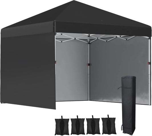 Outsunny 3 x 3 (M) pop-up paviljoen met 3 zijwanden, beengewichtzakken en tas op wielen, in hoogte verstelbare partytent, evenementenonderdak voor tuin, terras, zwart
