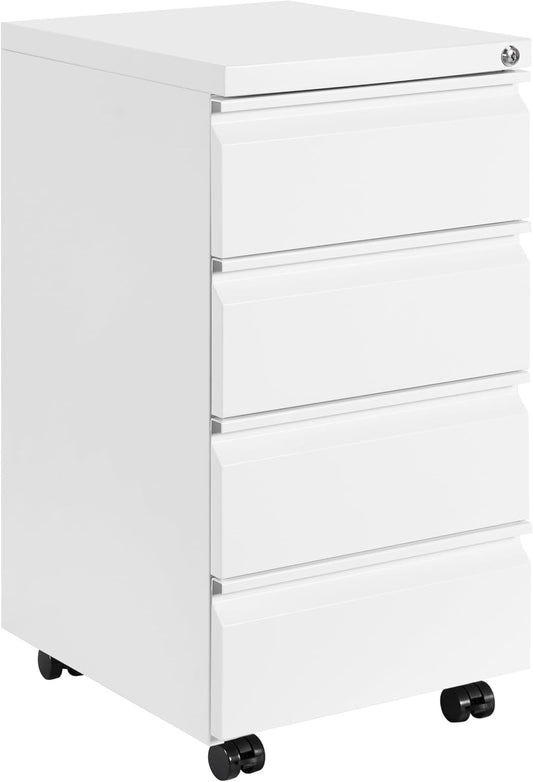 Rolcontainer, archiefkast, afsluitbaar met 4 sleutels, kantoorkast van metaal, archiefkast onder bureau, met 4 laden, voorgemonteerd, afsluitbaar, kantoor, wit