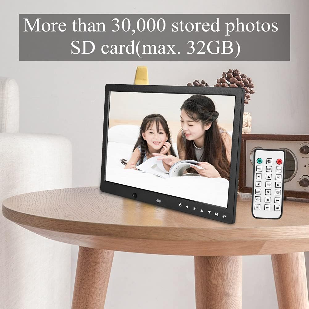 ASHATA Digitale fotolijst met 13 inch LED-display, draagbaar, digitale fotolijst, HD 1080p, draagbaar, voor muziekspeler, ondersteunt geheugenkaarten tot 32 (zwart)