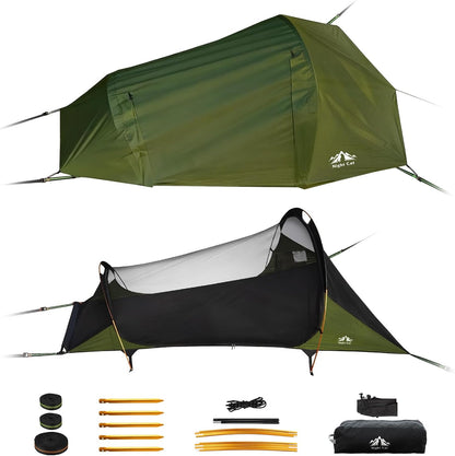 Night Cat Camping Hammock Tent: 1 Person Flat Bottom Hammock with Waterproof Mosquito Net for Bivouac Hiking Garden