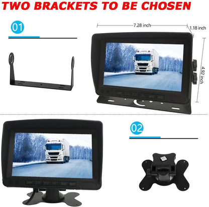 12 V-24 V 4-pins auto-achteruitrijcamerasysteem voor campers Bus Aanhangwagen Vrachtwagen Vrachtwagen Caravan, 7 "TFT LCD HD-kleurenautomonitor met 2 18-leds Nachtzicht Waterdichte achteruitrijcamera