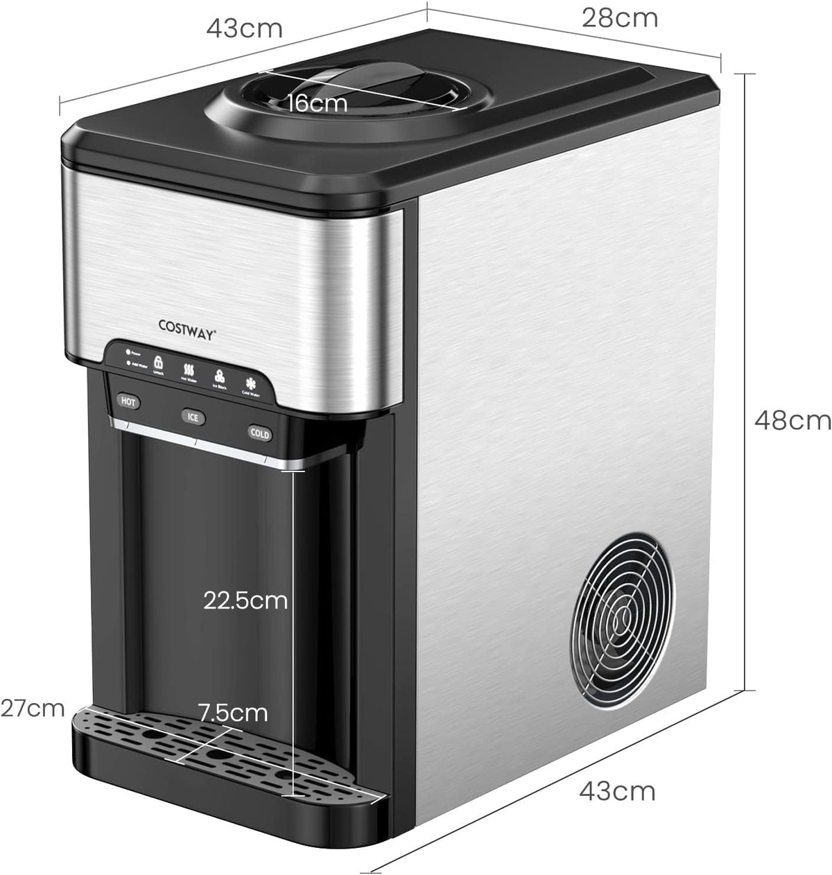 3-in-1 Waterdispenser – Ijsmachine – IJsblokjesmaker – Warmwaterdispenser – Koudwaterdispenser – Snel IJs in 10 Minuten – 3 Liter Waterreservoir