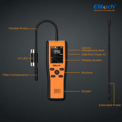 Elitech PPM Infrarood-koudemiddel-gaslekdetector, vast positioneerbare HVAC-lekdetector, met APP en OTA-upgradefunctie