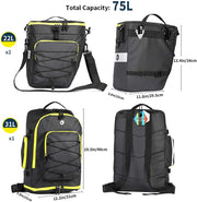 Fietstas - Fietstassen - Dubbele Fietstas - Multifunctioneel Bagagedragertas - Scheurvast - Grote Bagagetassen - met Regenhoes - 75L - PVC - Groen/Zwart