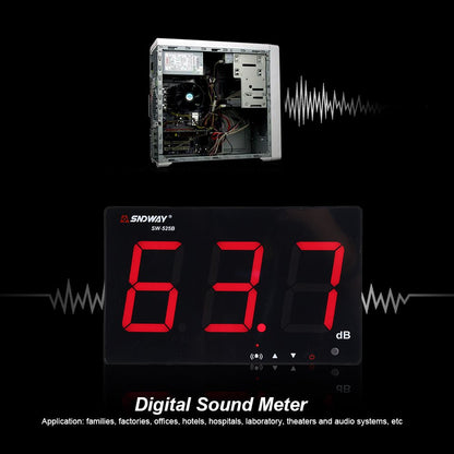 Geluidsniveaumeter, LCD-decibelmeter, ruismeting, 30 tot 130 dB, USB-wandopknoping, met datalogger en alarm, voor binnen- en buiten gebruik