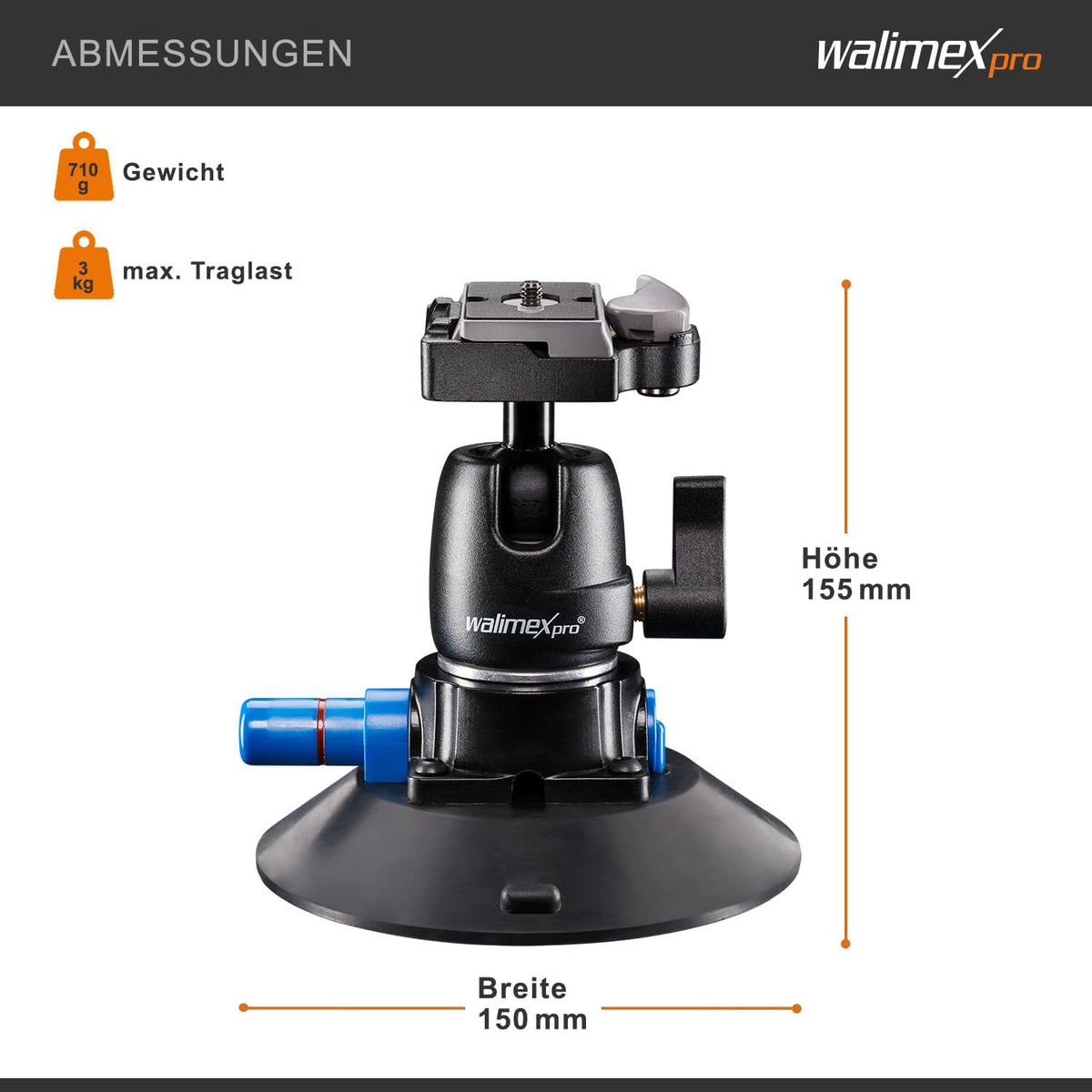 Walimex Pro Zuignap statief incl. kogelkop voor systeem- en DSLR-camera's