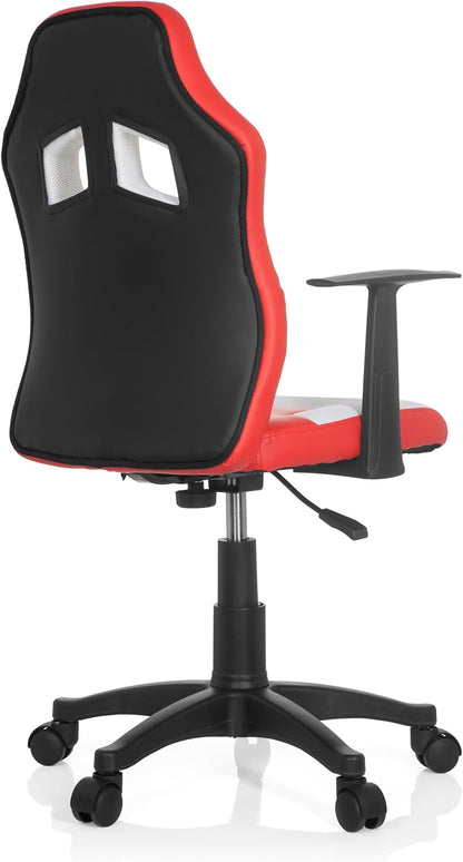 hjh OFFICE 670760 kinder- en jeugddraaistoel Ten Game AL kunstleer rood/wit kinderstoel draaistoel met armleuning, meegroeiend