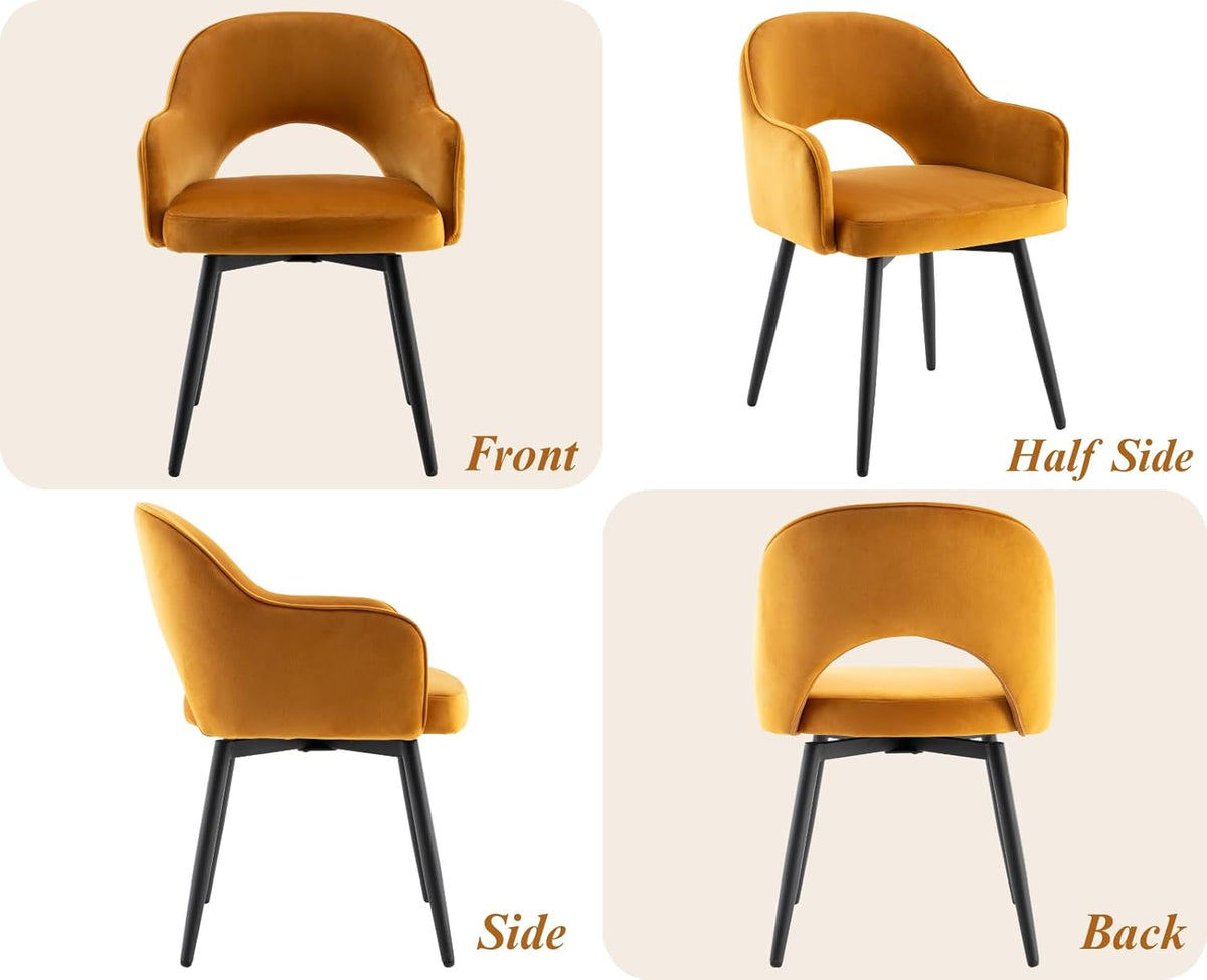chairus Velvet Dining Chairs Set of 4 Upholstered Side Chairs Modern 360° Rotatable Recliner Accent Chair for Home Office Living Room (Yellow-4(Velvet)) - QUORE