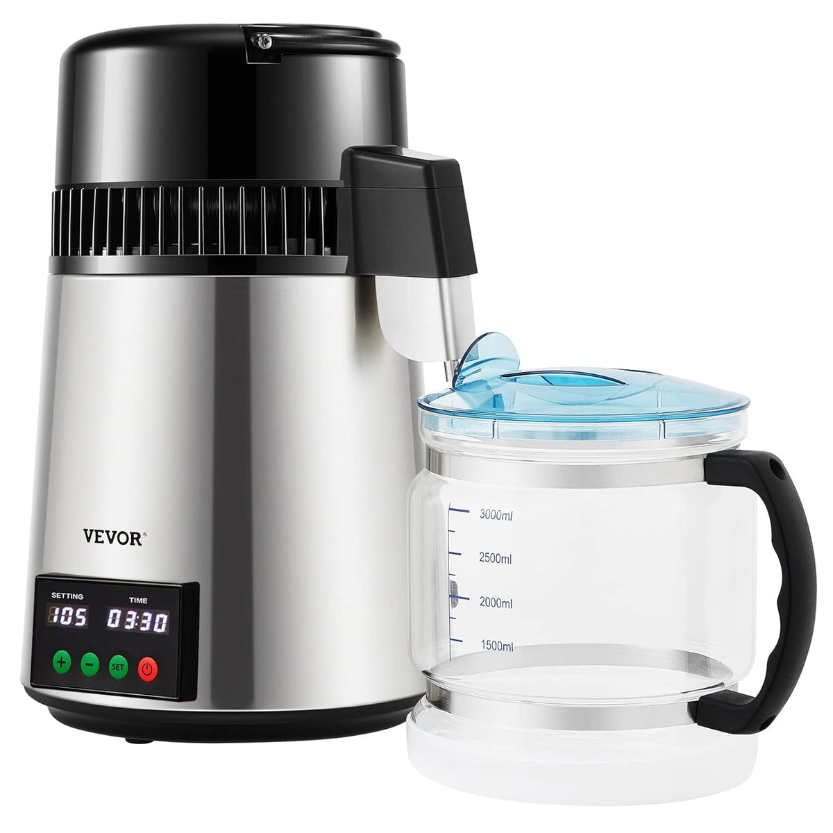 VEVOR Water Distillator, Tube Volume 4 L, 750 W, Water Distillator, 1 L/h, with Silver Glass Container for Kitchen, Office, Lab, Hospital, Dental Clinics, etc.