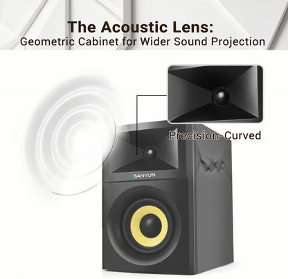 Actieve Boekenplankluidsprekers – 2.0 Speakers, Near-Field Monitoren, Boekenplankspeakers, Actieve Luidsprekers – Zwarte Houten Behuizing – 4 Inch Glasvezelwoofer – Bluetooth 5.4, AUX & Optisch
