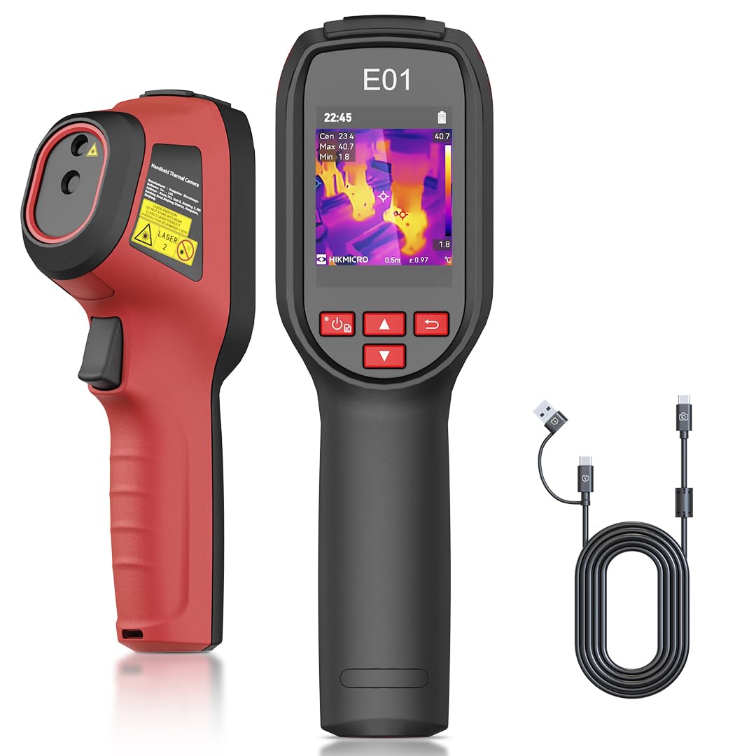 HIKMICRO Thermische Camera E01, SuperIR 240x240, 20 Hz vernieuwingsfrequentie, draagbare warmtebeeldcamera met laseraanwijzer, batterijduur van 8 uur, warmtebeeldcamera met bereik -4°F~752°F