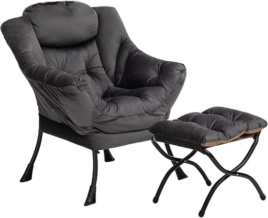 Relaxfauteuil – Relaxstoel – Sessel – Lounger – Fauteuil met Voetenbank – Stijlvol Donkergrijs – Stevig Gepoedercoat Stalen Frame – Wasbare Kussenhoes