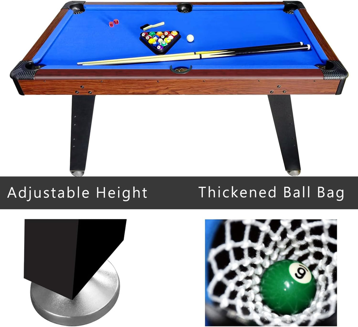 Biljarttafel – Pooltafel – Biliardtafel – Spel tafel – Billiardtafel – Inclusief 2 Keuen & Complete Set – Verstelbare Poten & Houten MDF Frame