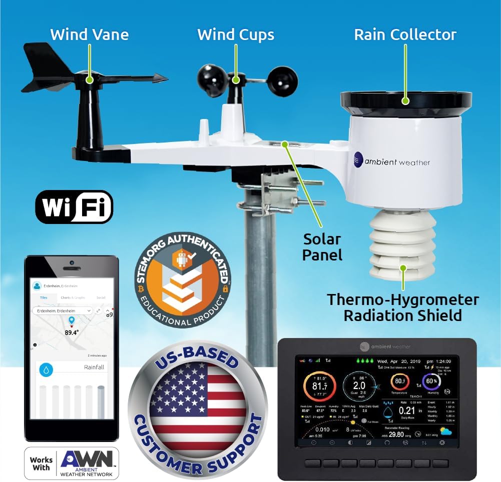 Ambient Weather WS-2000 Smart Weerstation met WiFi Remote Monitoring en Waarschuwingen
