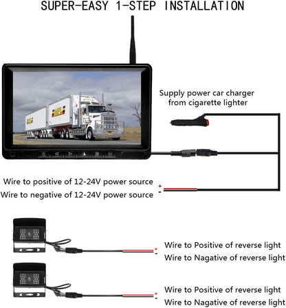 Draadloze achteruitrijcamera, HD, 1080p, 7 inch, autocamera met goed nachtzicht, 2 split-front-view, IP68, waterdicht, achteruitrijcamera's voor camper, aanhanger, bus, camping, vrachtwagen, caravan