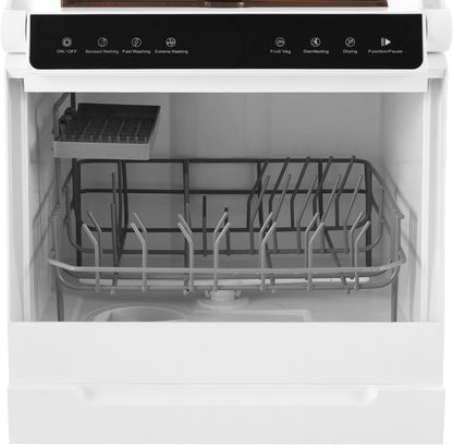 Mini-vaatwasser, tafelvaatwasser, 6 programma's, 5 liter tank, vaatwasser, klein, 360° reinigingsafdekking, voor woningen, slaapzalen, boten en kampeerders, wit