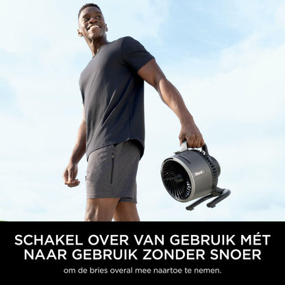 Shark FlexBreeze HydroGo, krachtige draagbare ventilator met verneveling, koeling binnen en buiten, stil en duurzaam, snoerloos, compact en lichtgewicht, luchtstroom tot 20 m, houtskool FA050EU