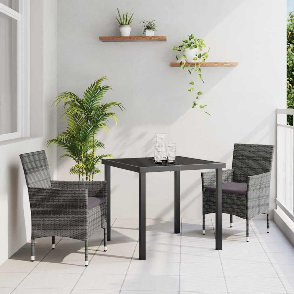 vidaXL 3 Piece Garden Dining Set Grey Poly Rattan - QUORE