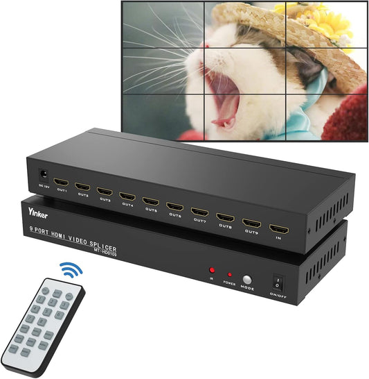 Videomuurcontroller 3x3 - HDMI-Videomuurprocessor 1080P @60Hz Met 13 Modi, 1 Ingang en 9 Uitgangen