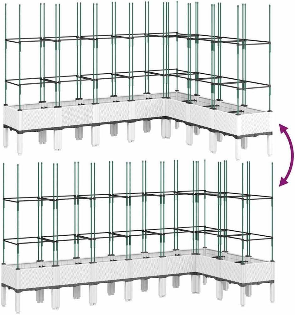 Flower Box for Garden with Integrated Polypropylene Trellis Raised Design and Rattan Look White 200 x 160 x 142.5 cm, Ideal for Climbing Plants, Vegetables - QUORE