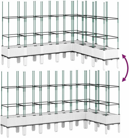 Flower Box for Garden with Integrated Polypropylene Trellis Raised Design and Rattan Look White 200 x 160 x 142.5 cm, Ideal for Climbing Plants, Vegetables - QUORE
