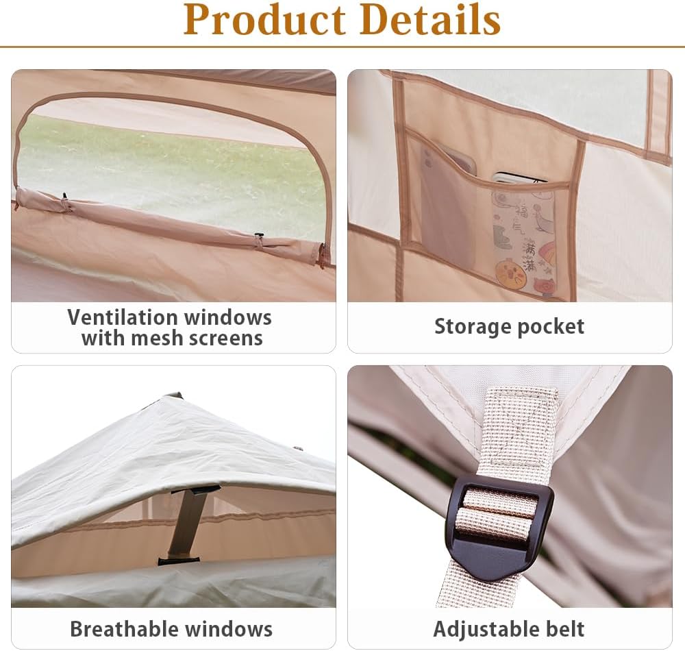 TOMOUNT Opblaasbare tent, 300D waterdicht polyester, familietent voor 4 personen, eenvoudig op te zetten, glampingtent met opbergtas en luchtpomp, campingtent voor outdoor, camping, wandelen, festival