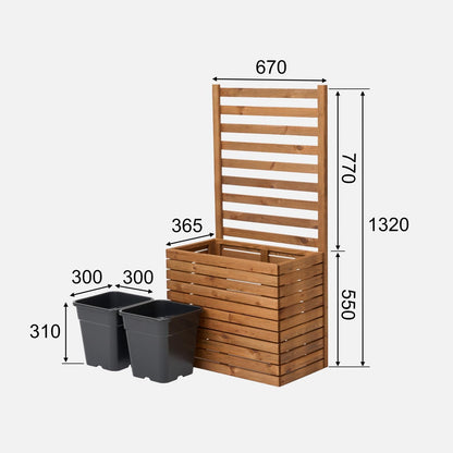 Trellis Trellis Trellis Planter with Planter, Wooden Flower Box for Garden, Balcony, Patio, Raised Bed with 18L Plastic Plant Insert (Horizontal Brown, 67 x 36 x 55 H130) - QUORE