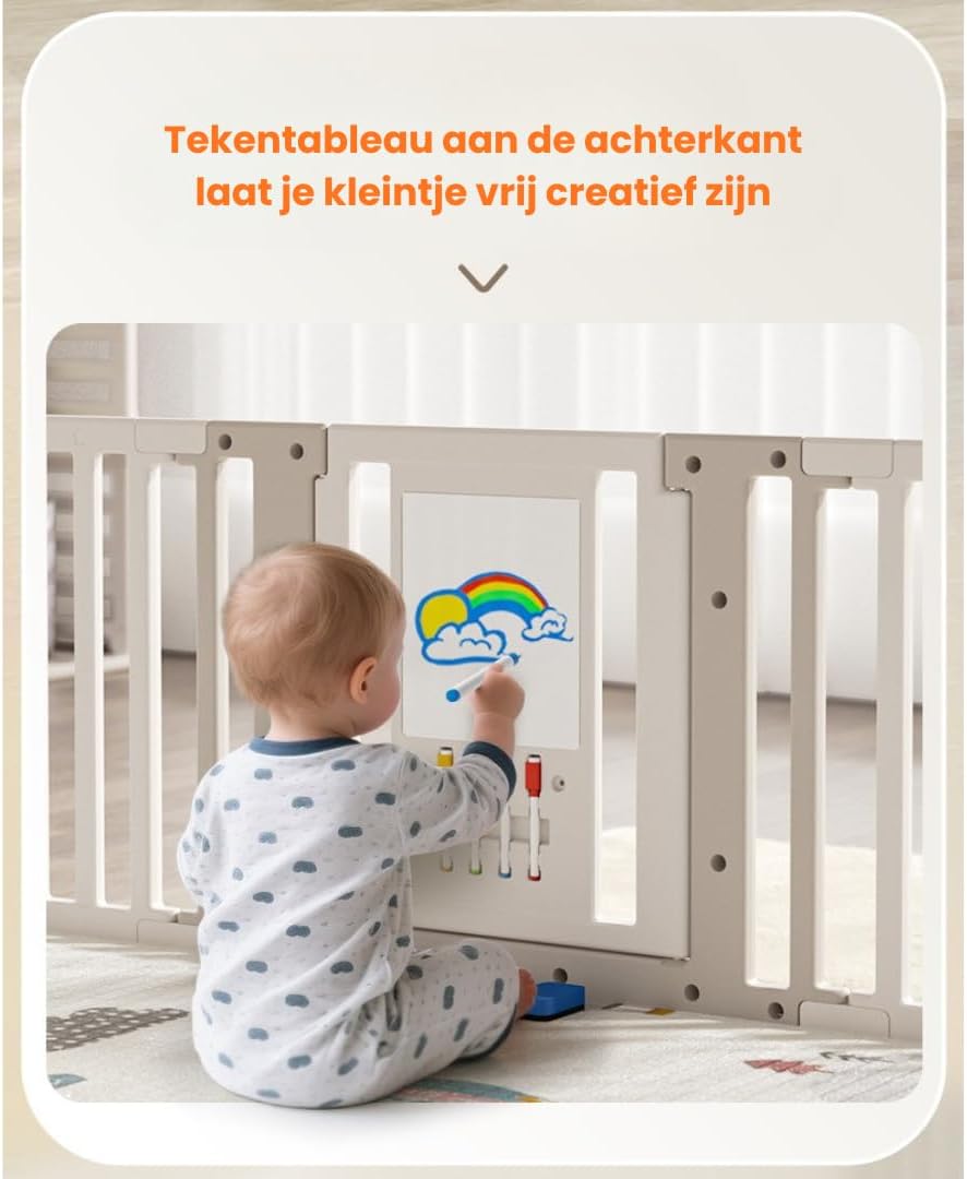 Kaëru Children's Playpen – Adjustable to Storage Rack – 186x156 cm – With Writing Board – Ground Box Baby – Playpen Baby – Playpen Baby – Includes Play Mat, Watercolor Pens, Board Wiper & Storage Rack - QUORE