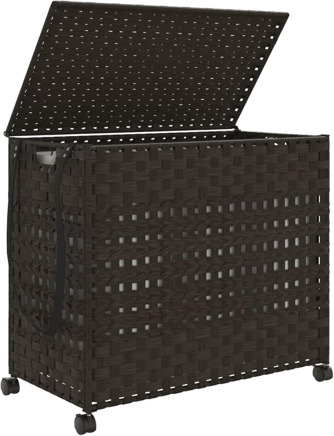 Wasmand Met Wieltjes – Wasbak – Laundry Basket – Wascontainer – Wasmand Rattan – Handgeweven Rattan & 3 Vakken – Inclusief Wielen Met Remmen