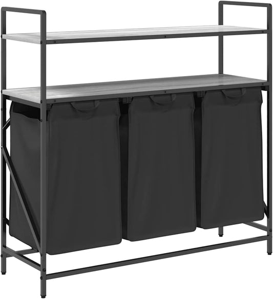Wasmand – Wasbak – Wasrek – Wasopvang – Wascontainer – 3 Compartimenten – Stalen Frame Met Houten Planken