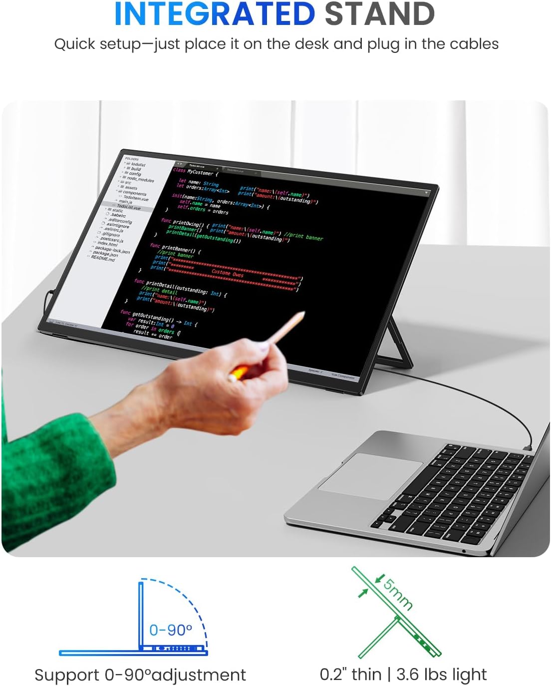 UPERFECT 18,5 Inch 120Hz Touchscreen Draagbare Monitor FHD 1080P Oogverzorging Scherm met Geïntegreerde Beugel USB C Mini HDMI voor PC Laptop Xbo Switch, Metalen Behuizing, VESA-compatibel