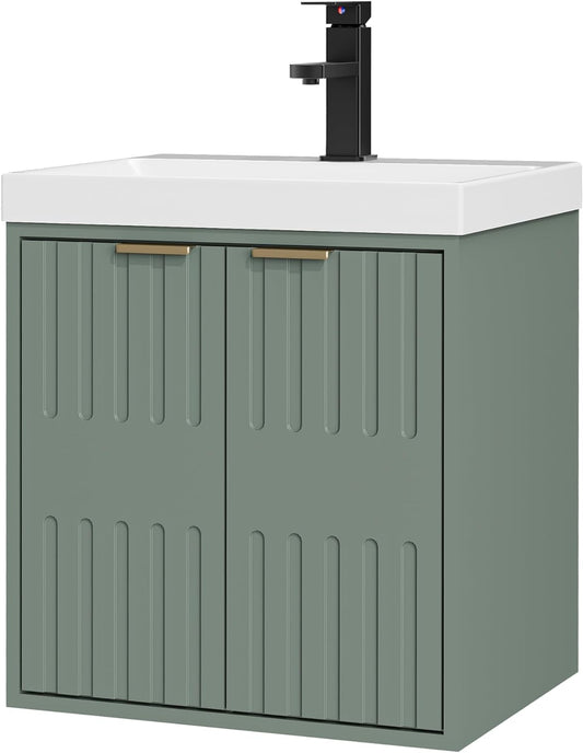Wastafel met Onderkast – Badkamermeubel – Wastafelset – Kleine Wastafel – Wastafelonderkast Hangend – Ruimtebesparend Design – Vochtbestendig MDF