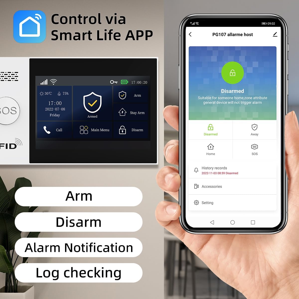 PGST 4G alarmsysteem voor thuis, wifi-alarminstallatie voor woning, met 1080p panen/kantelcamera en wifi-camera voor buiten, raamdeursensoren, bewegingsmelder, afstandsbedieningen, werkt met Alexa