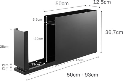 Yamazaki 6004 TOWER Sliding Seasoning Rack, black, Steel/Polypropylene, 12.5 x 50~93 x 36.7 cm