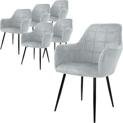 Eetkamerstoelen – Stoelen – Kuipstoelen – Armstoelen – Beklede Stoelen – Set Van 6 – Comfortabele Ergonomische Zitting – Metalen Poot Met Zwarte Poedercoating