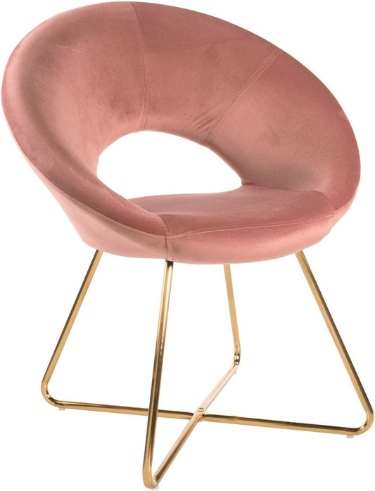 Montemaggi Fluwelen stoel met gouden poten, cirkelvormig, bureaustoel, woonkamerstoel, ergonomische stoelen, 71 x 59 x 84 cm, poederroze