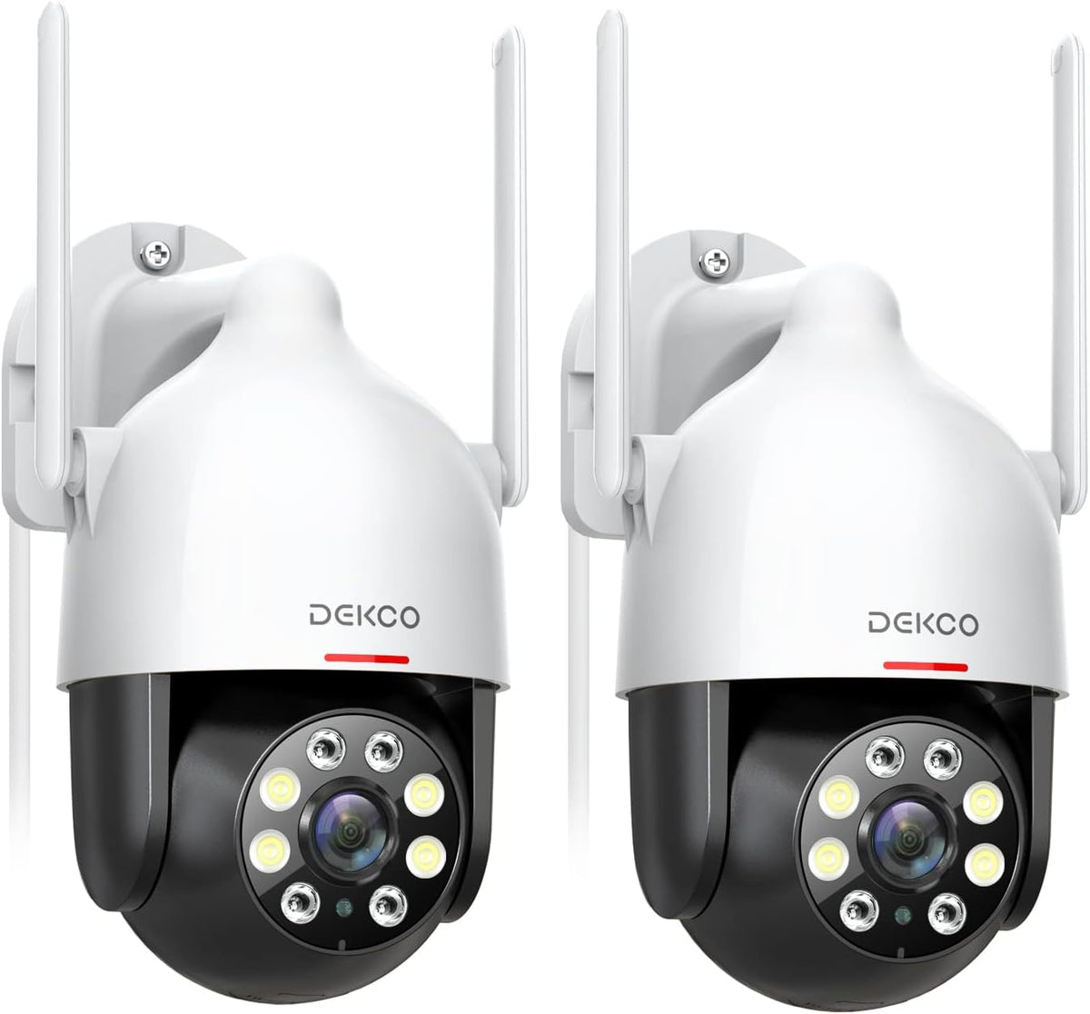 DEKCO 2K bewakingscamera wifi voor buiten, 360° PTZ bewakingscamera, bewegingsdetectie, nachtzicht in kleur, onmiddellijke waarschuwing, bidirectionele audio, waterdicht IP66, 2 stuks