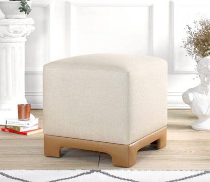 Stijlvolle poef, crème & beige, 50 x 47 x 50 cm, 50% katoen en 50% linnen, 35 DNS orthopedische spons, 6 cm dikte, faux lederen legs, modern comfort