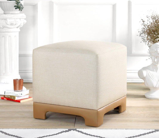 Stijlvolle poef, crème & beige, 50 x 47 x 50 cm, 50% katoen en 50% linnen, 35 DNS orthopedische spons, 6 cm dikte, faux lederen legs, modern comfort